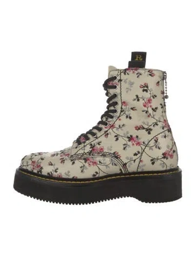 Pre-owned R13 Leather Floral Print Lace-up Boots In White