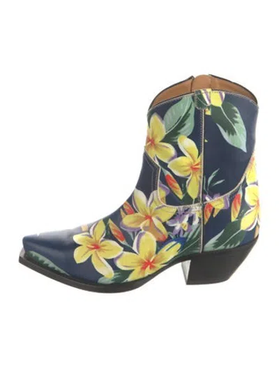 Pre-owned R13 Leather Floral Print Western Boots In Blue