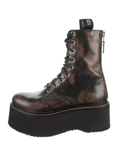 Pre-owned R13 Leather Printed Combat Boots In Black
