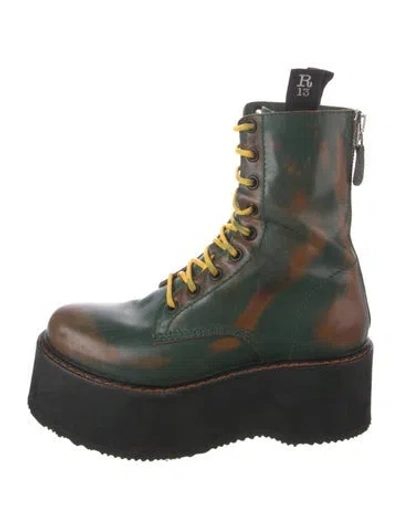 Pre-owned R13 Leather Printed Combat Boots In Green