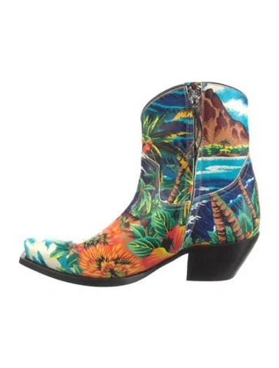 Pre-owned R13 Leather Printed Western Boots In Blue