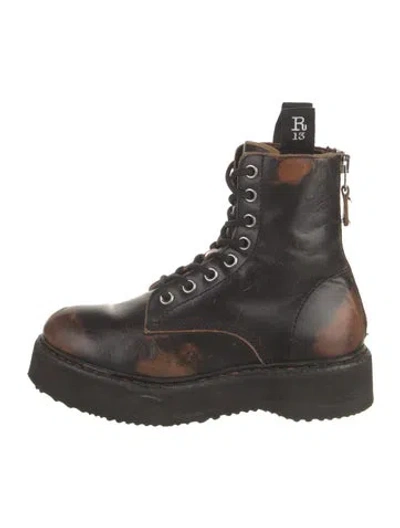 Pre-owned R13 Leather Tie-dye Print Combat Boots In Black