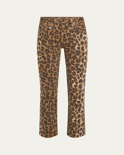 R13 Leopard Mid-rise Kick-flare Jeans In Stone Washed Leopard