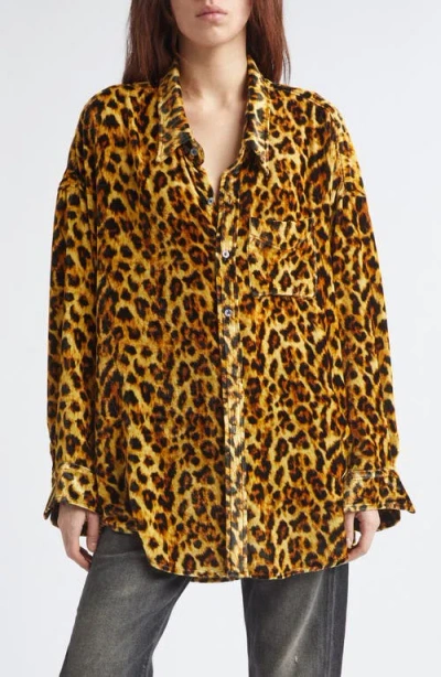 R13 Leopard Print Drop Neck Velvet Button-up Shirt In Multi