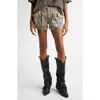 R13 Leopard Print Pleated Pouch Pocket Denim Shorts In Ecru Leopard