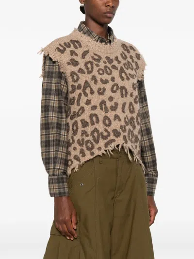 R13 Leopard-pattern Top In Brown
