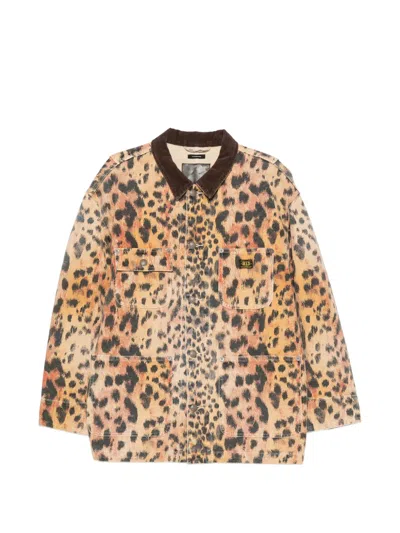 R13 Leopard-print Corduroy-collar Jacket In Brown