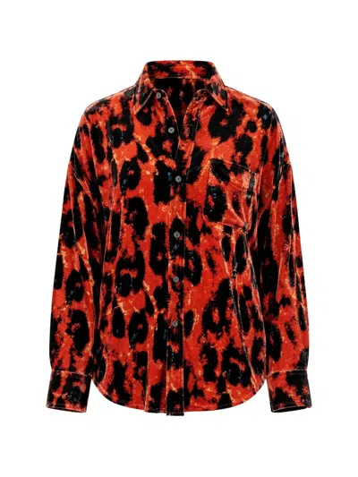 R13 Leopard-print Drop-neck Shirt In Red