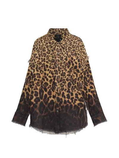 R13 Leopard-print Frayed Shirt In Pink