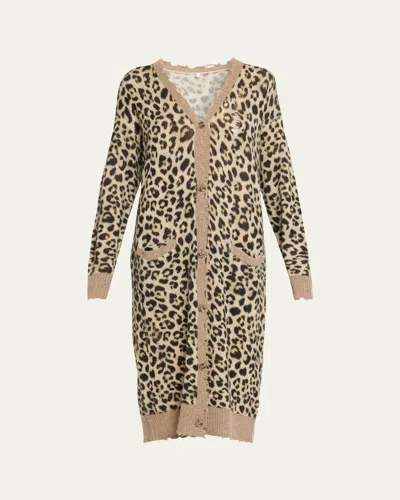 R13 Leopard-print Long Cashmere Cardigan In Brown