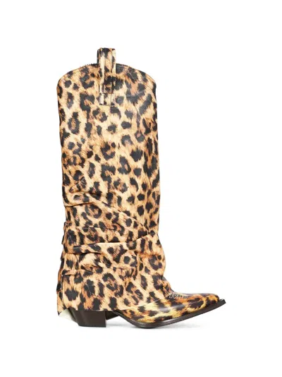 R13 Leopard-print Slouchy Boots In Animal Print