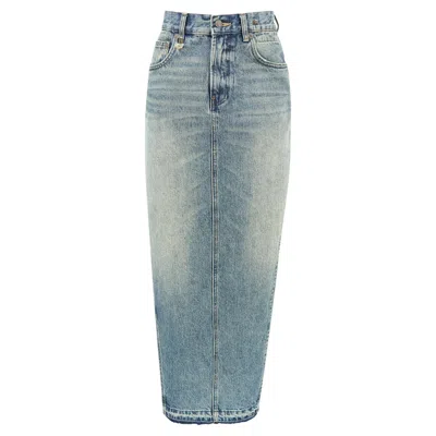 Pre-owned R13 Light Wash Japanese Denim Maxi Pencil Skirt With Side Slit In Gray