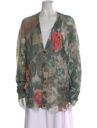 Pre-owned R13 Linen Floral Print Sweater In Green