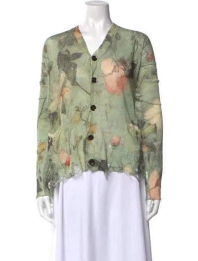 Pre-owned R13 Linen Floral Print Sweater In Green