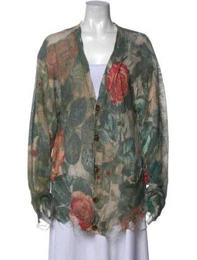 Pre-owned R13 Linen Floral Print Sweater In Green