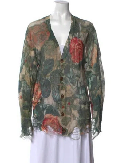 Pre-owned R13 Linen Floral Print Sweater In Green