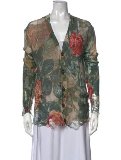Pre-owned R13 Linen Floral Print Sweater In Green