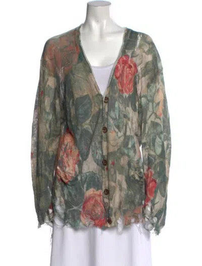 Pre-owned R13 Linen Floral Print Sweater In Green
