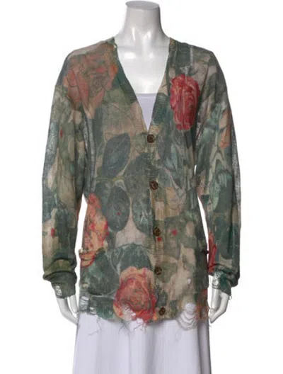 Pre-owned R13 Linen Floral Print Sweater In Green