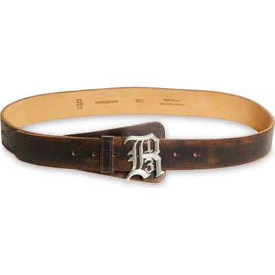 R13 Logo Buckle Leather Belt In Brown