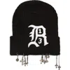 R13 Logo Patch Cashmere Beanie With Chains In Black