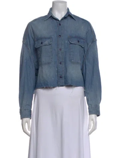 Pre-owned R13 Long Sleeve Crop Top In Blue