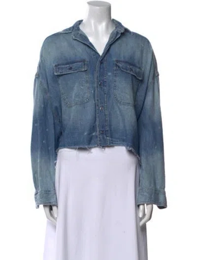 Pre-owned R13 Long Sleeve Crop Top In Blue