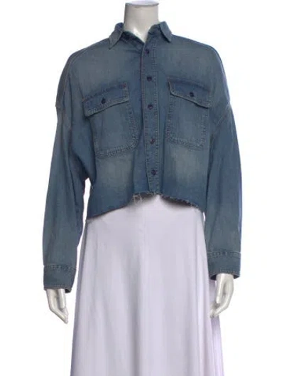 Pre-owned R13 Long Sleeve Crop Top In Blue