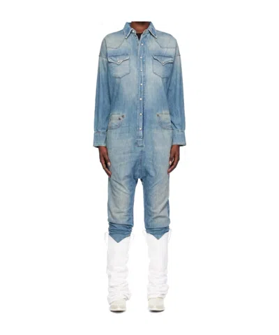R13 Long Sleeve Denim Jumpsuit In Blue