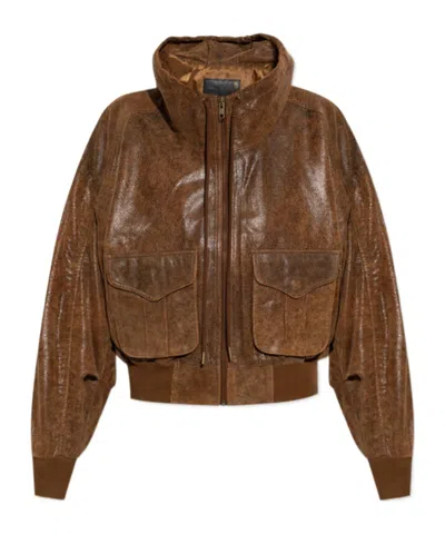 R13 Long Sleeve Leather Jacket In Brown