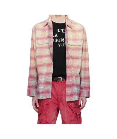 R13 Long Sleeve Shirt In Blchdout Pnk/gry Pld