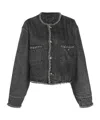 R13 Chain Embellished Crop Denim Jacket In Black