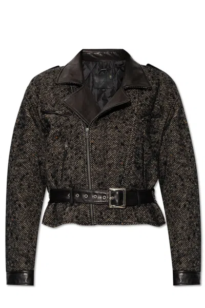 R13 HERRINGBONE-PATTERN BIKER JACKET