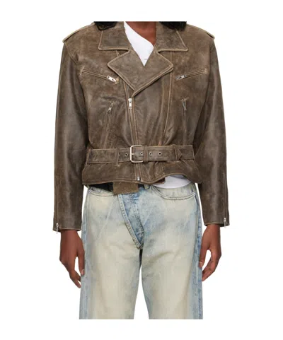 R13 Long-sleeved Leather Jacket In Green