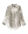 R13 Shredded Seam Drop Neck Leopard Print Button-up Shirt In Nude