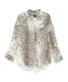 R13 Shredded Seam Drop Neck Leopard Print Button-up Shirt In White