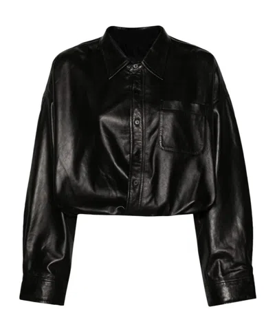 R13 Long-sleeves Leather Shirt In Black