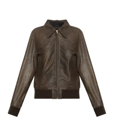R13 Long-sleeve Leather Jacket In Brown
