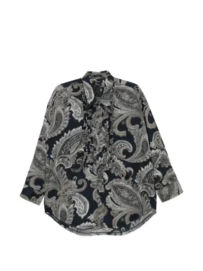 R13 Long-sleeved Printed Shirt In Black