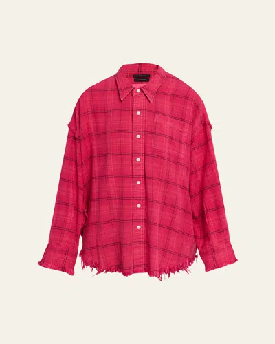 R13 Long-sleeve Shredded Seam Shirt In Pink