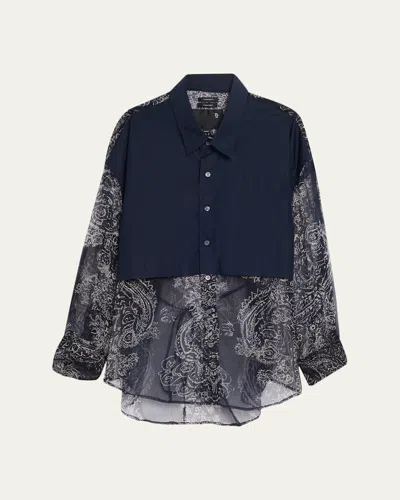 R13 Long-sleeve Silk Overlay Shirt In Blue