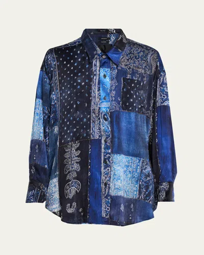 R13 Long-sleeve Silk Patchwork Shirt In Blue