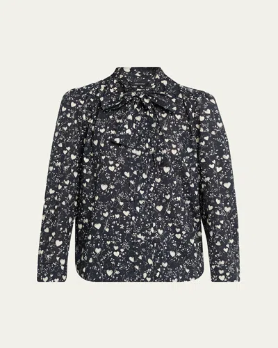 R13 Long-sleeve Tie-neck Cotton Shirt In Blue