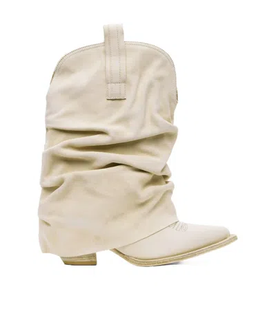 R13 Ssense Exclusive Off-white Low Rider Cowboy Boots In Ivory