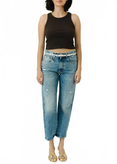 R13 Low Rise Boyfriend Jeans In Bain Rips In Blue