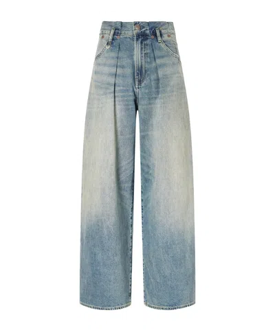 R13 Pleated Waistband Low-rise Wide-leg Jeans In Blue