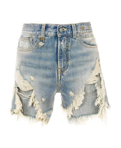 R13 Make Old Edged Denim Shorts In Blue