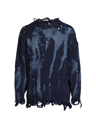 R13 Men's Distressed Cotton Oversized Sweater In Blue Splatter