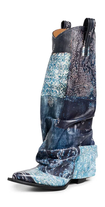 R13 Mid Cowboy Boots With Sleeve Blue Bandana
