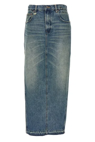 R13 Midi Denim Skirt In Blue